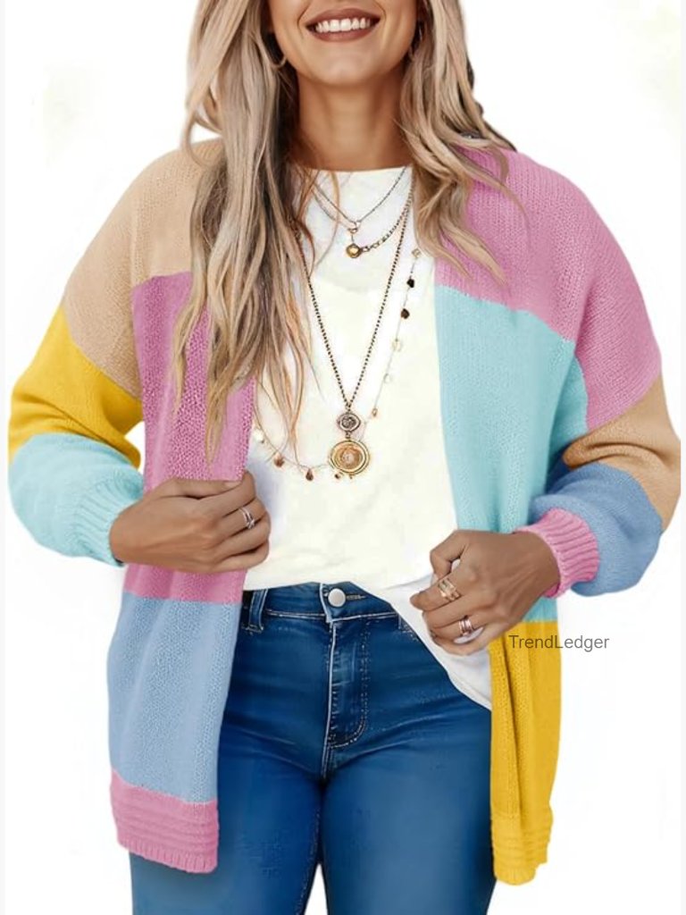 Long Lantern Sleeve Chunky Knit Open Front Cardigan Sweater